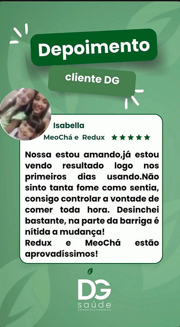 tela verde com foto de uma pessoa escrevendo um texto sobre o produto da DG 