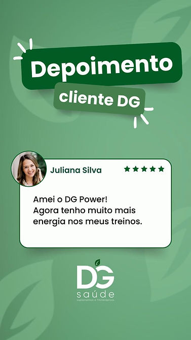 tela verde com foto de uma pessoa escrevendo um texto sobre o produto da DG 