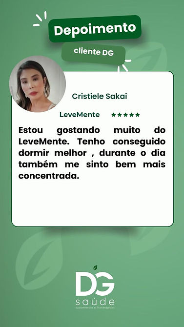 tela verde com foto de uma pessoa escrevendo um texto sobre o produto da DG 