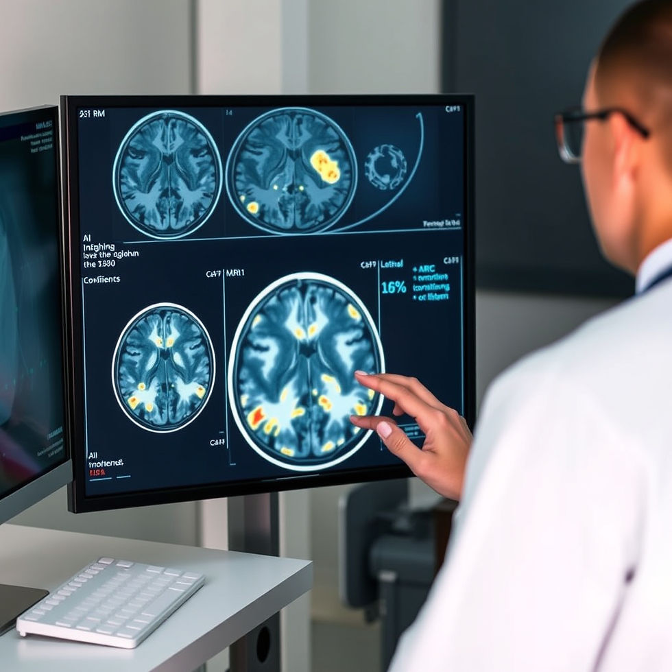 Doctor using AI diagnostic software to detect cancer on MRI scan