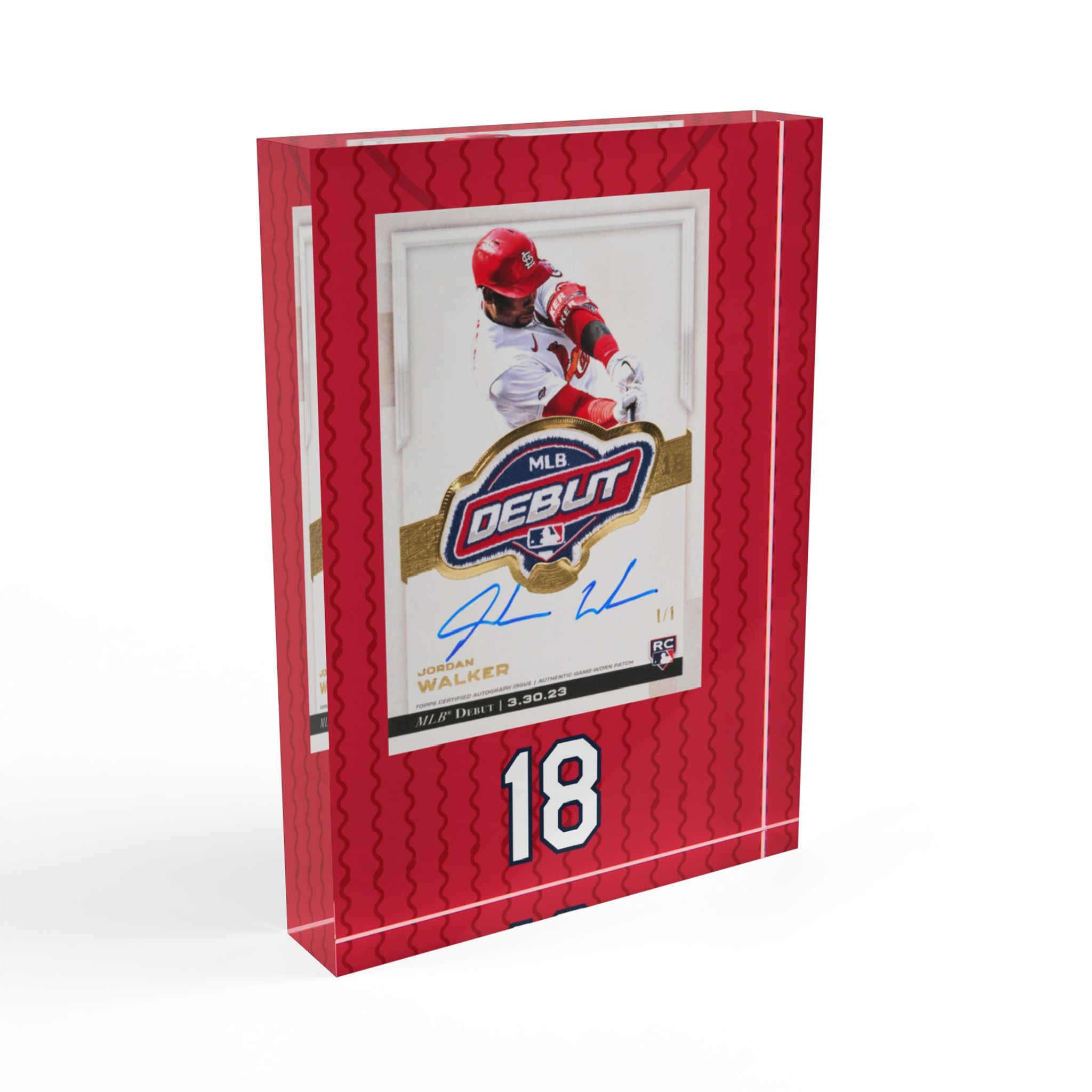 Jordan Walker MLB Debut Patch Auto Acrylic Block