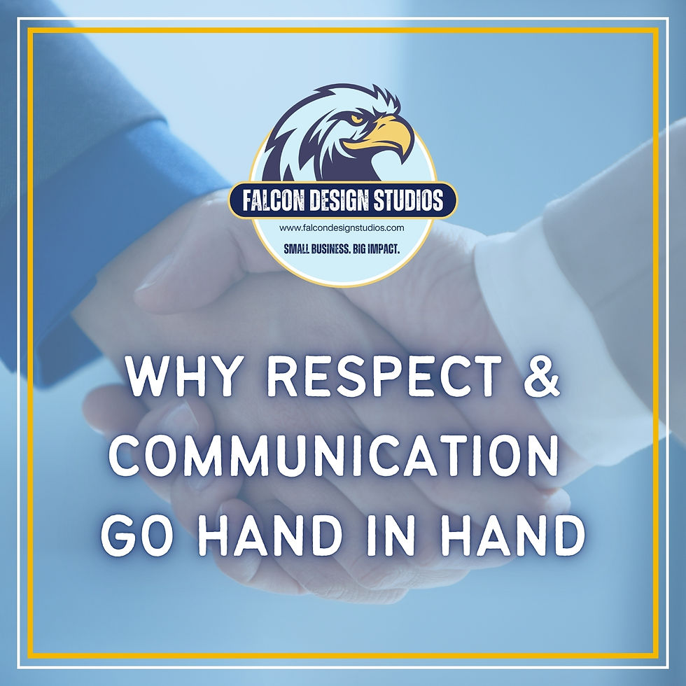 The Falcon Design Studios logo overlayed on a picture of two people shaking hands with the blog's title overlayed.