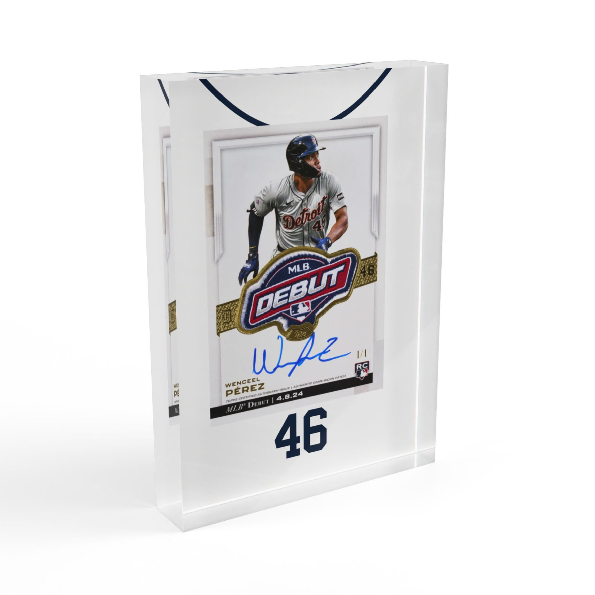 Wenceel Perez MLB Debut Patch Auto Acrylic Block