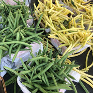 Green and yellow beans for sale at ToledoFarmers'Market presentation.