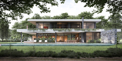house in a natural landscape in minimalist style. architectural design 3d rendering