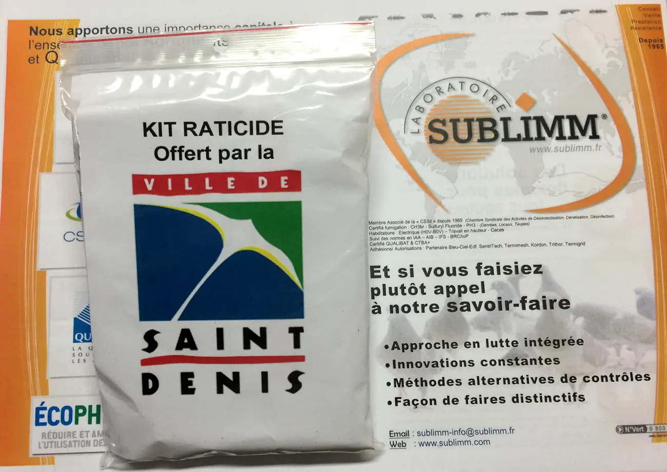 Kit de dératisation pour la distribution vers les particuliers de la ville de Saint-Denis 974