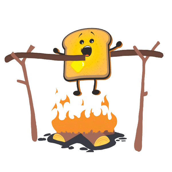 The Song Toast mascot roasting on a spit