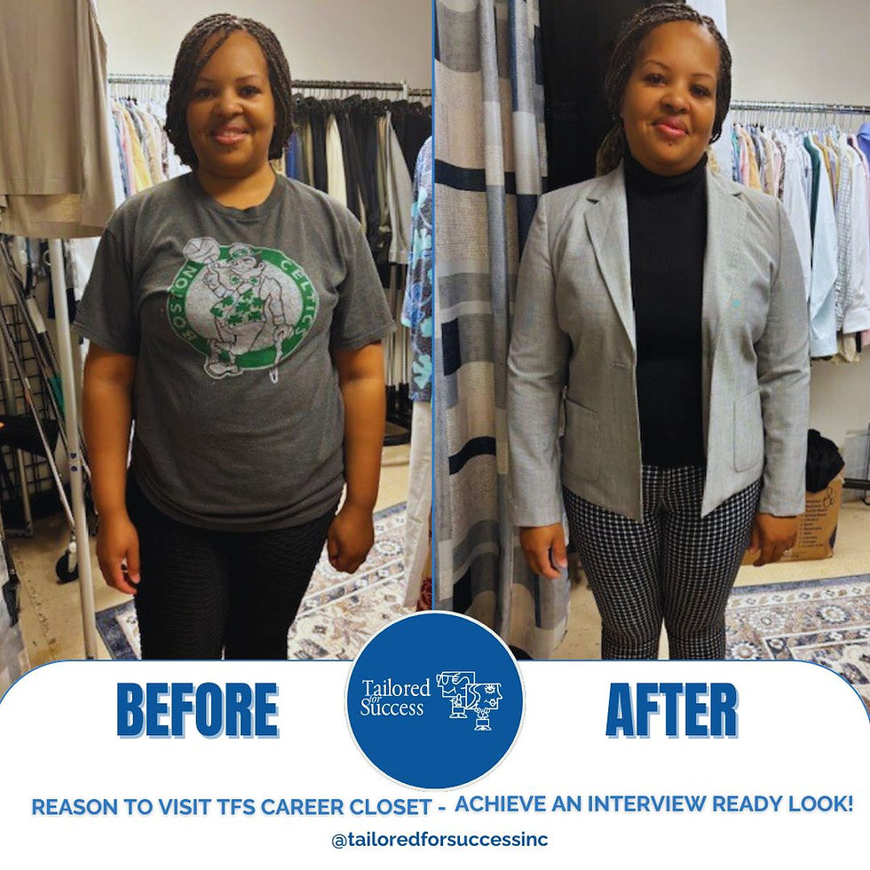 Tailored For Success Inc Career Closet Client Before/After Photo