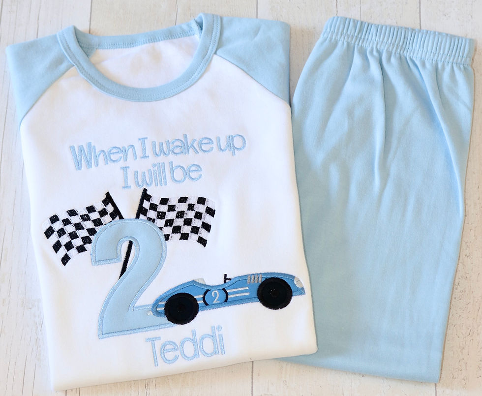 Race Car Birthday PJs | Personalised Blue PJs | cars