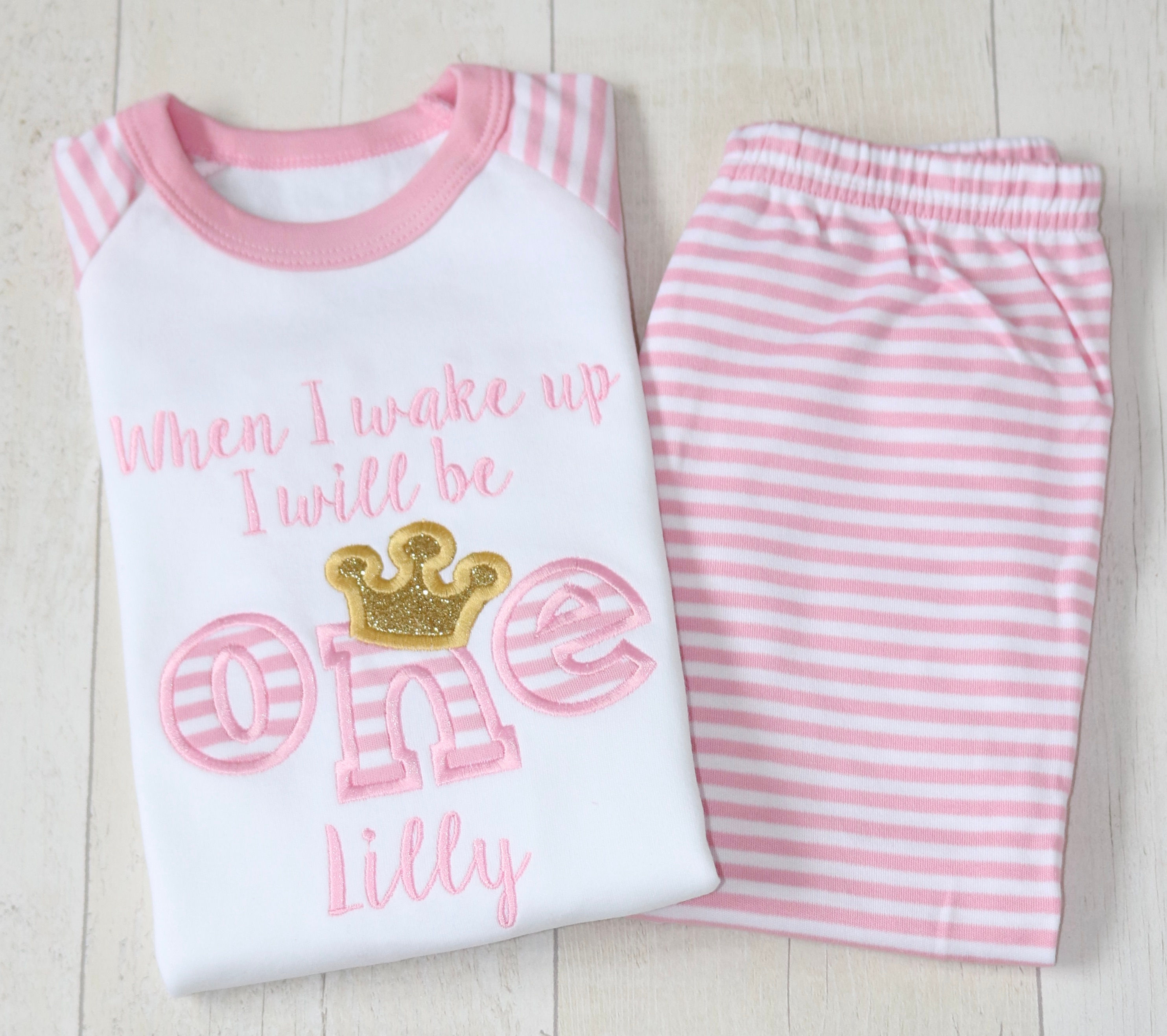 Birthday Crown NumberPJs, Personalised Pink Princess Birthday PJs