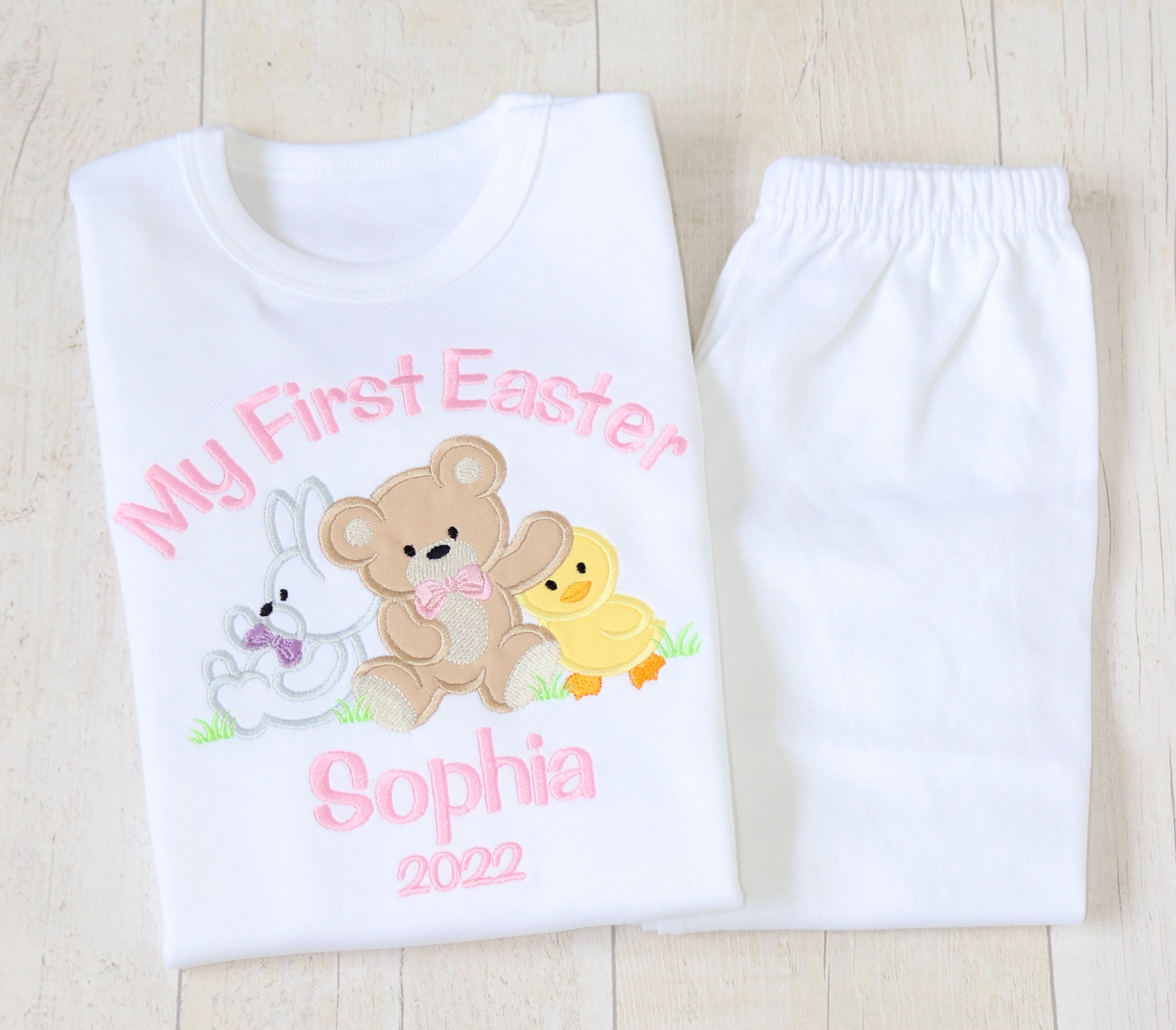 Teddy Bear Picnic Easter PJs, Personalised Pink PJs, My First Easter
