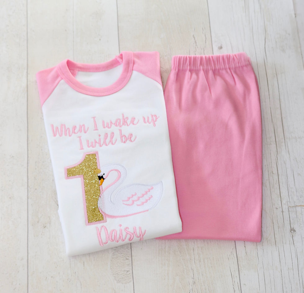 Swan Birthday PJs | Personalised Pink PJs | Gold