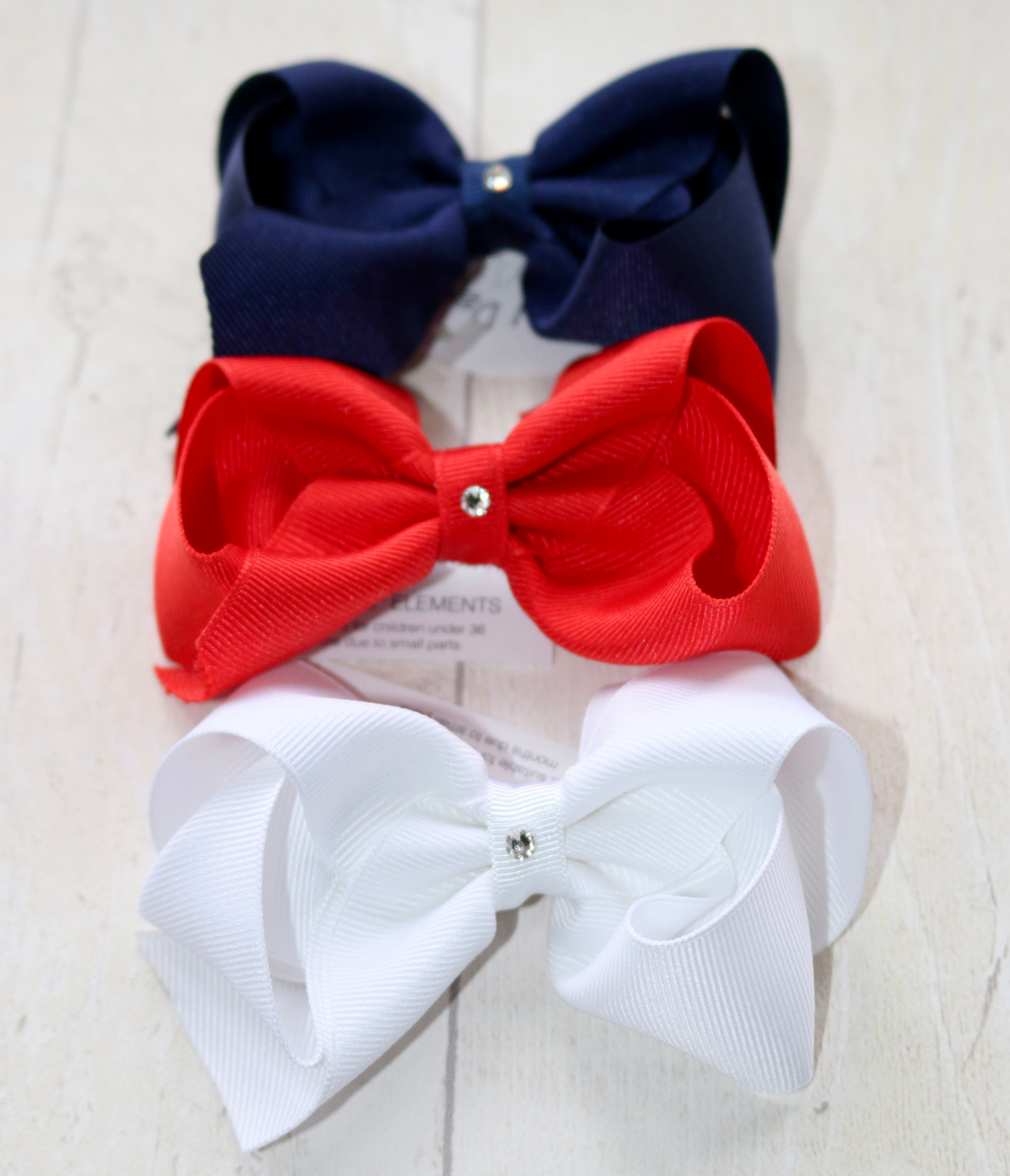 Set Of Three Bows (Navy, Red & White)