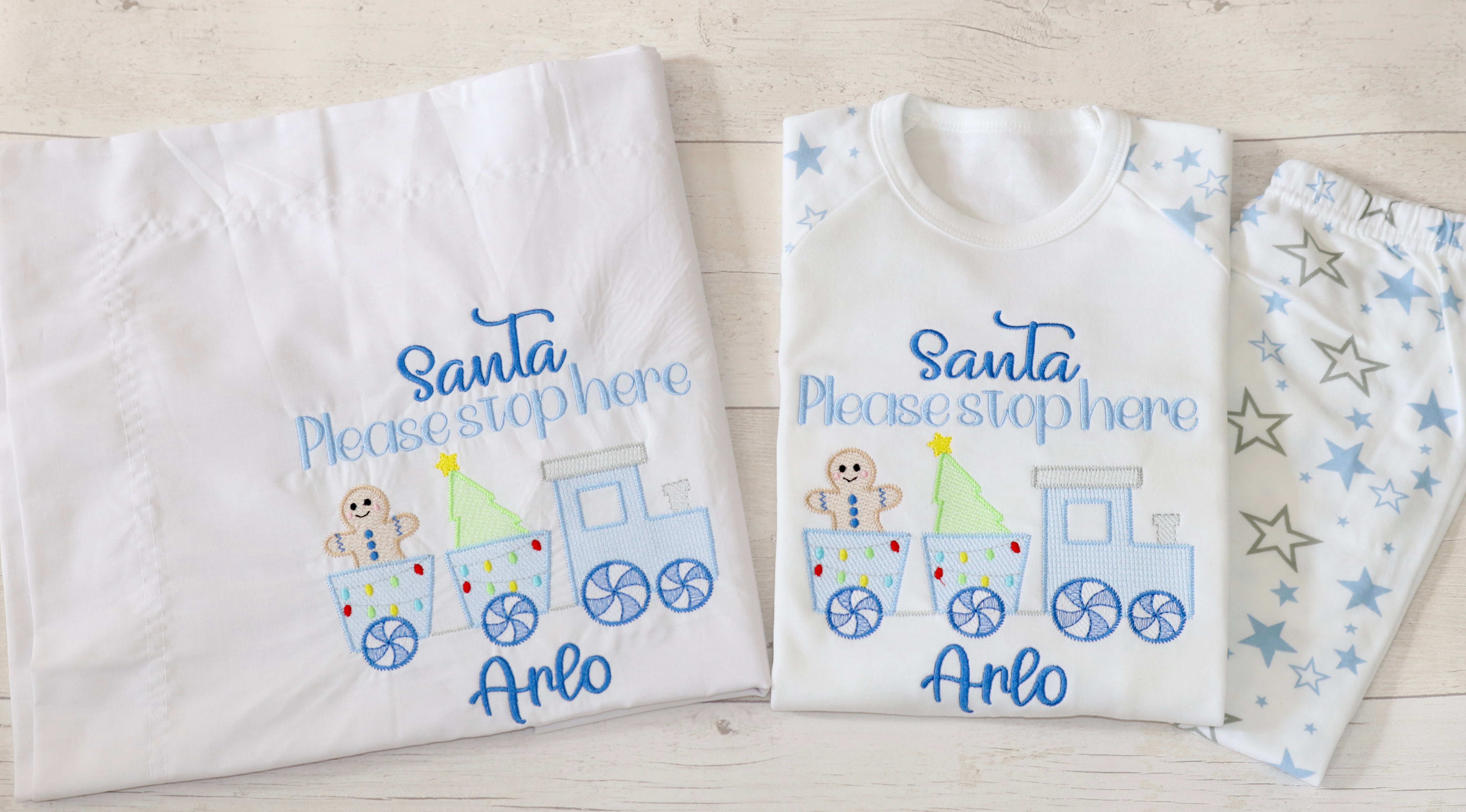 Christmas Train Bundle | Personalised Blue PJs And Pillow Case
