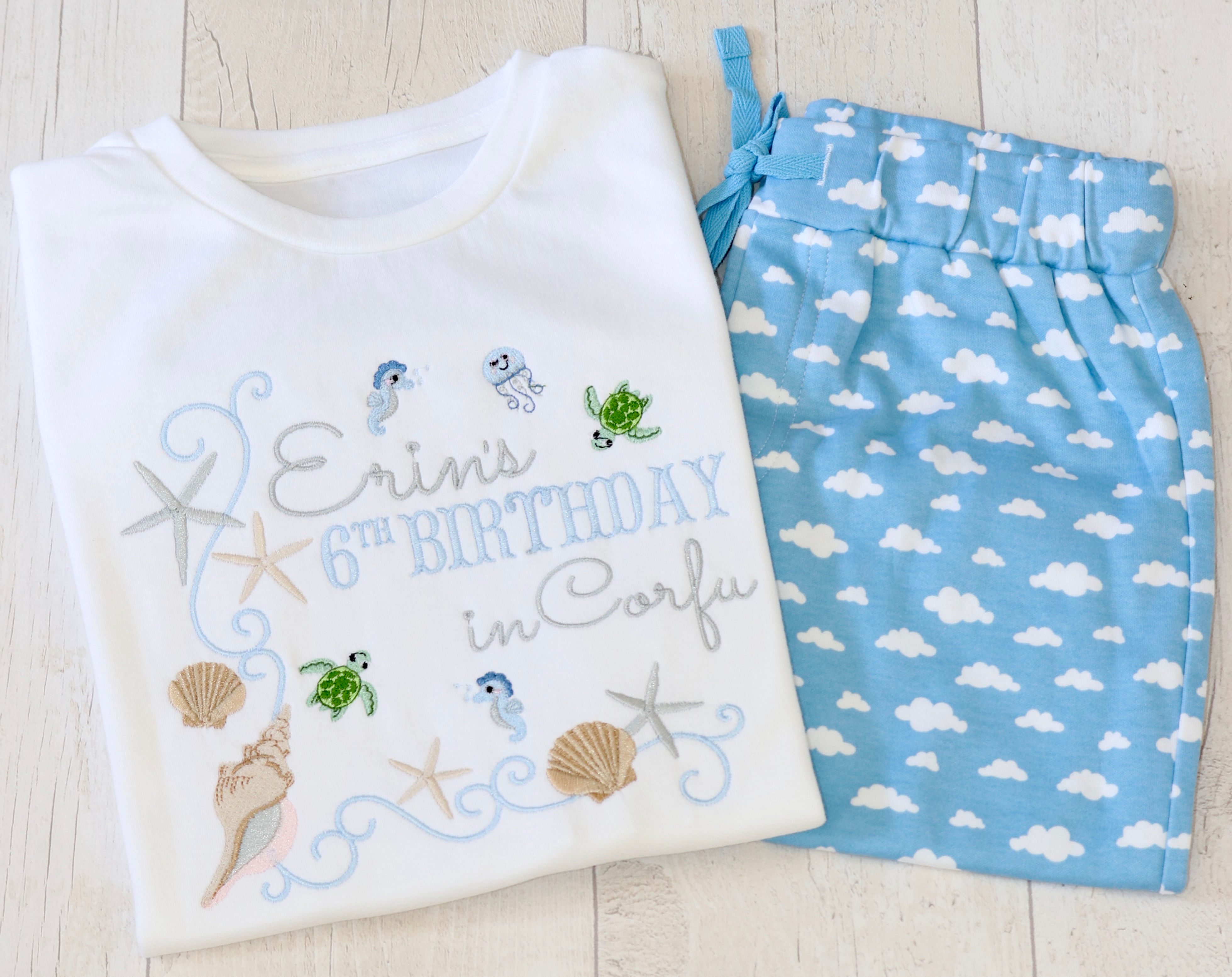 Birthday Holiday PJs | Personalised Blue PJs | Animals | Summer | Holidays |