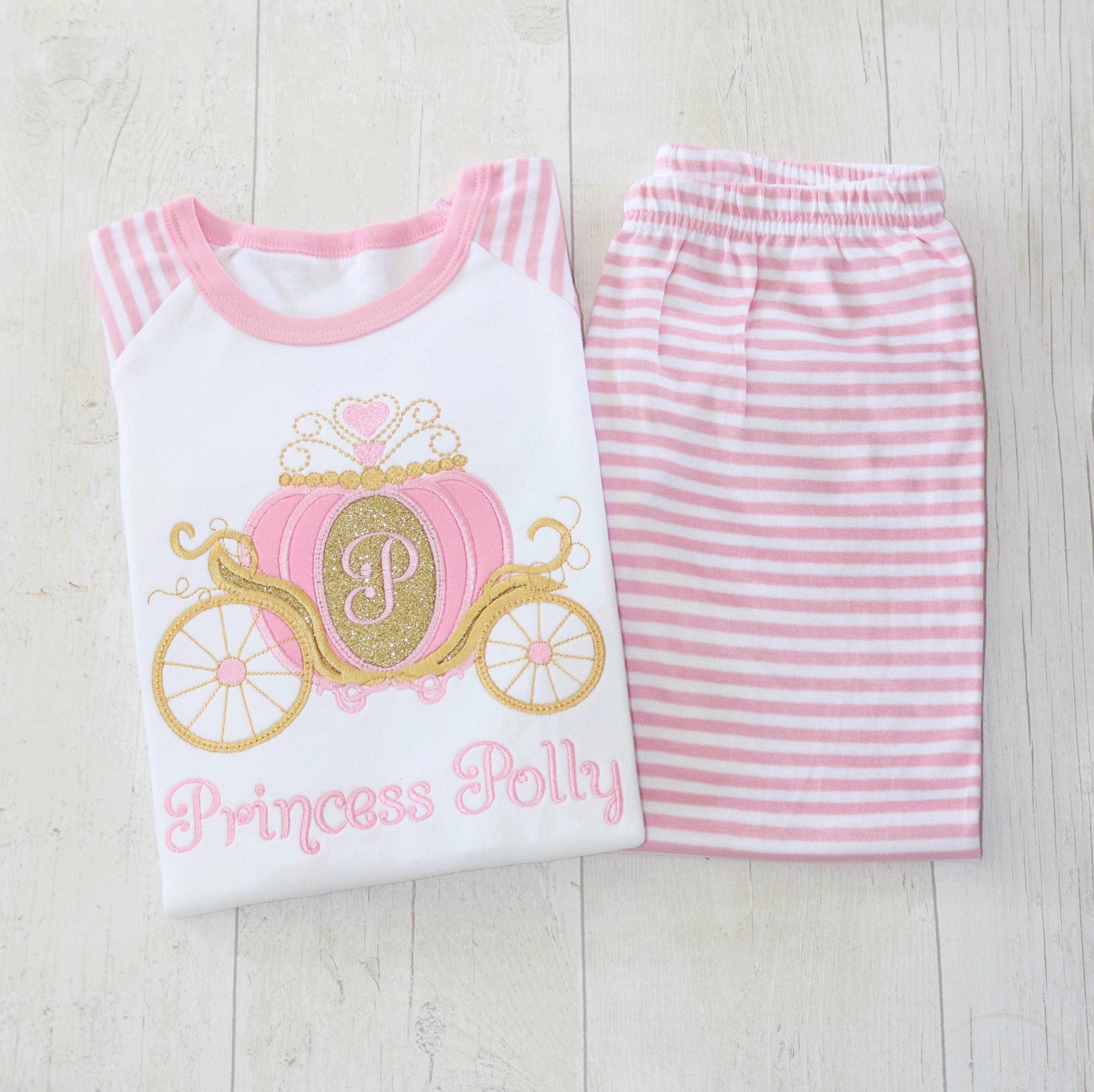 Princess Carriage Initial PJs, Personalised Pink PJs