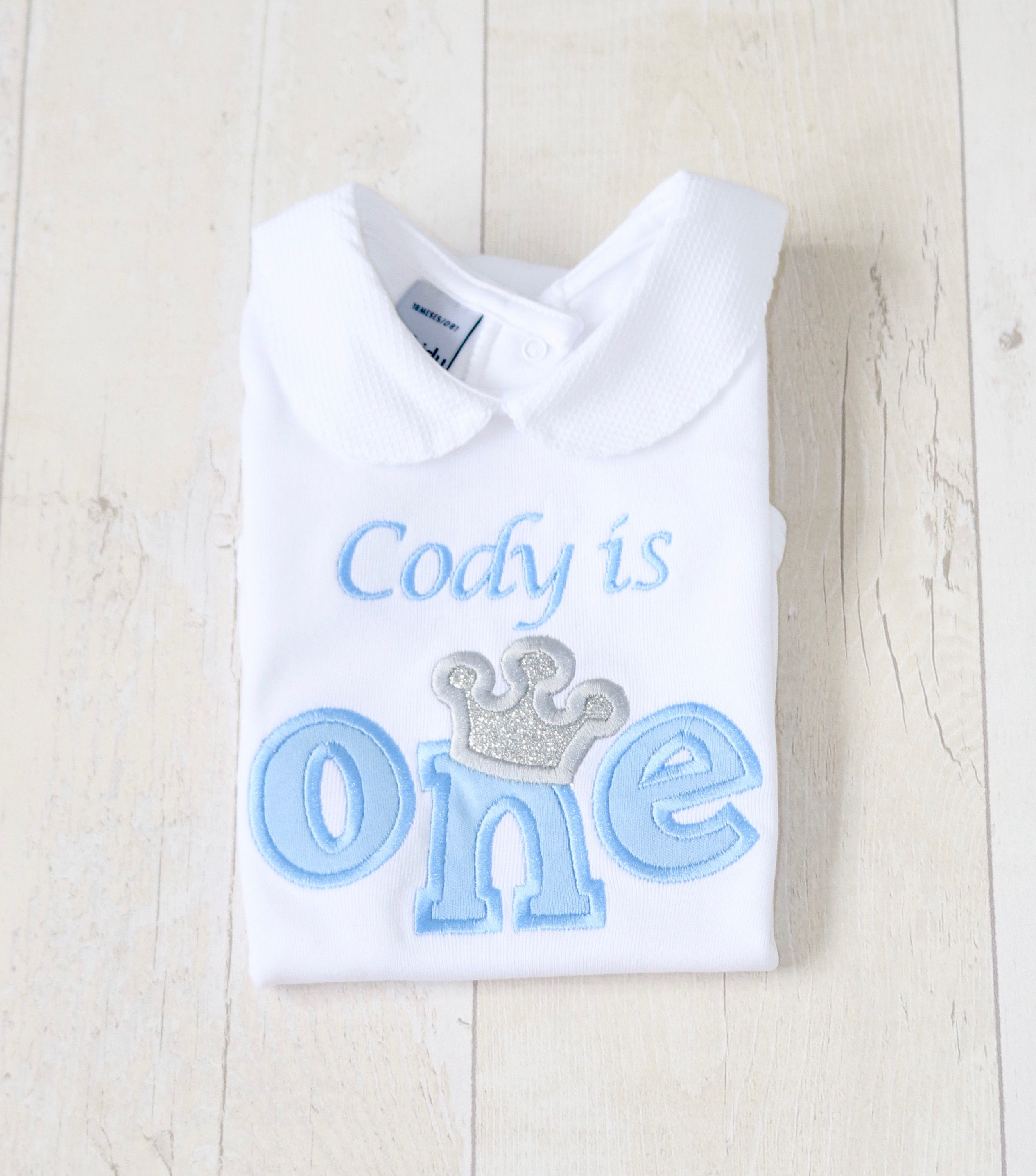 Birthday Crown Number Shirt, Personalised Blue Babidu Bodysuit
