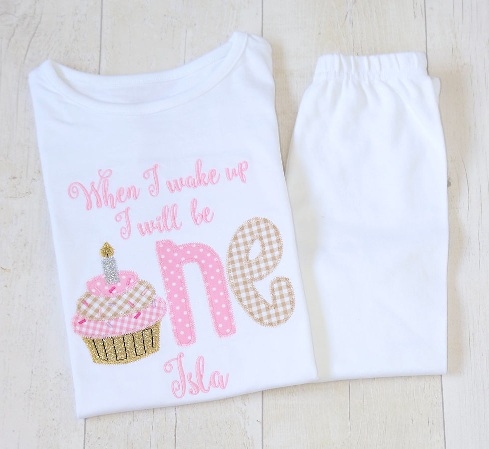 Thumbnail: Cupcake Birthday PJs | Personalised Pink Birthday PJs | Sweets