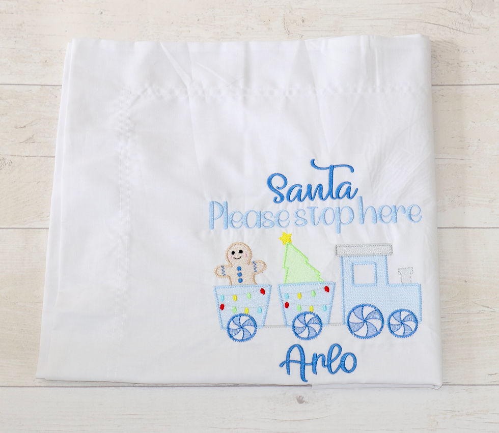 Santa Please Stop Here Christmas Train Pillow Case | Blue Christmas |