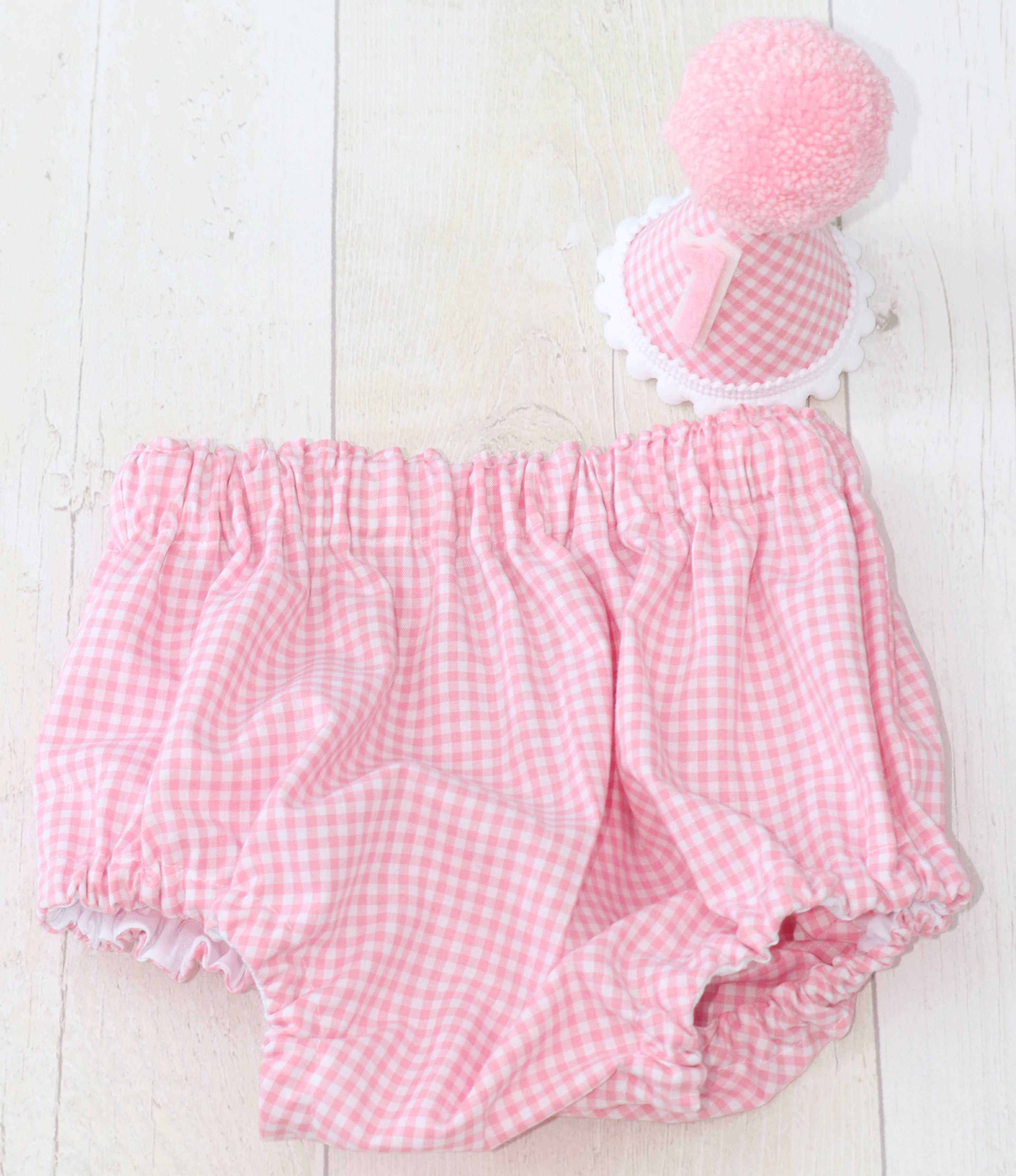 Pink Gingham Party Set ( Bloomers Party Hat)