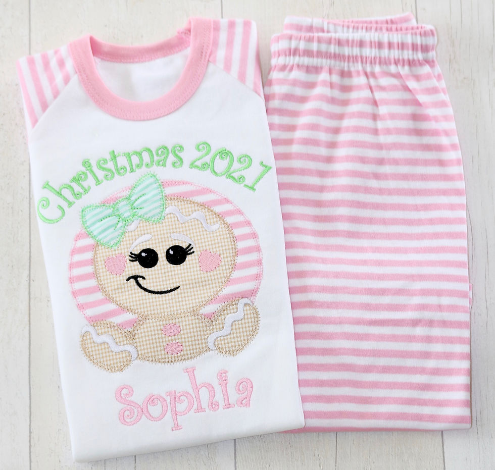 Gingerbread Girl Christmas PJs, Personalised Pink PJs