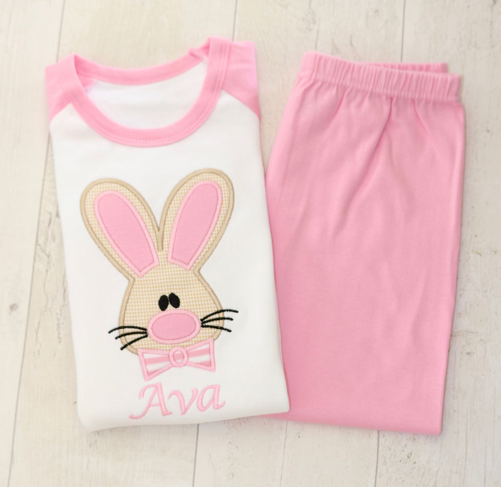 Easter Bunny With Bow Tie PJs, Personalised Pink Easter PJs