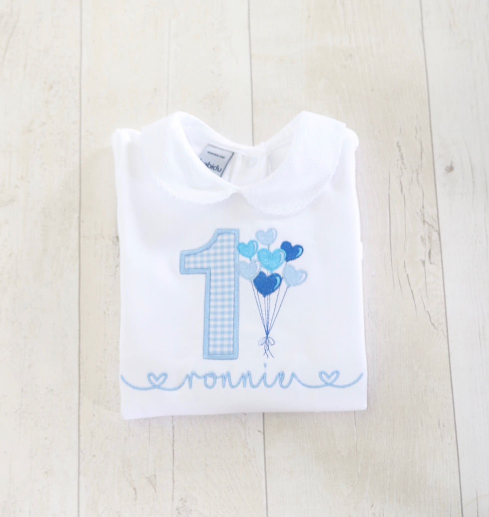 Love Heart BalloonBirthday Shirt, Personalised Blue Babidu Bodysuit First Birthd