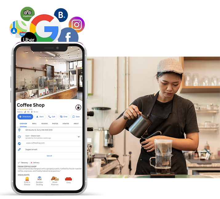Mobile Phone with Google Business Profile for Coffee Shop