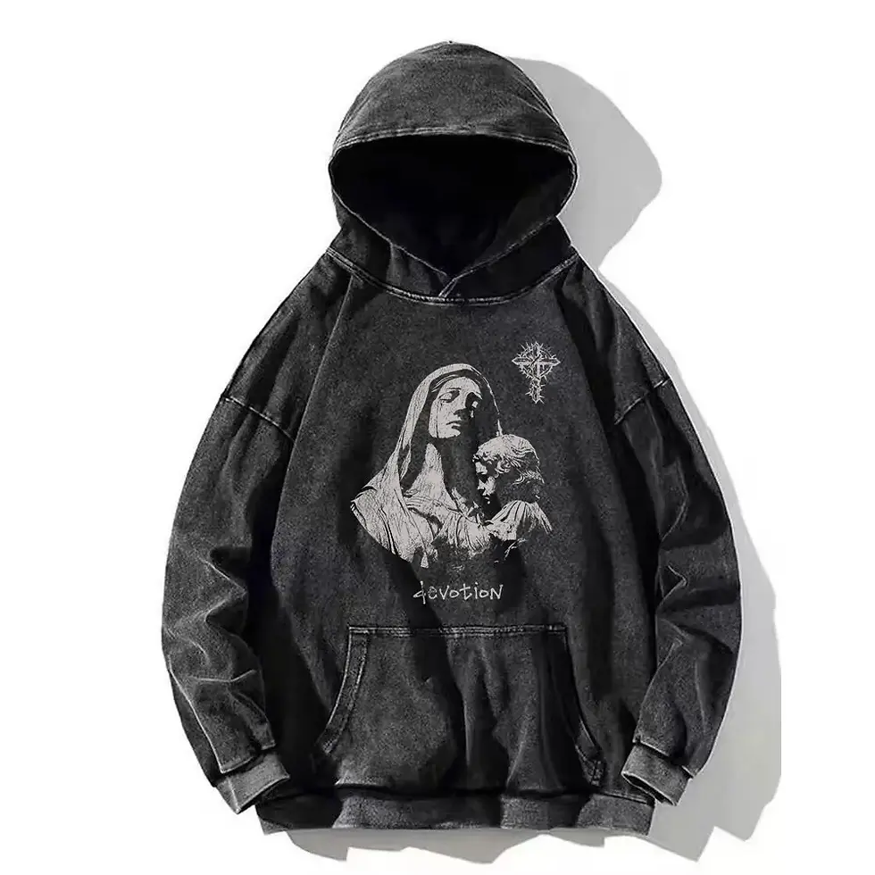 Thumbnail: Vintage PSALM 91:11 Print Cotton Washed Hoodie Casual Hip Hop Men Women High