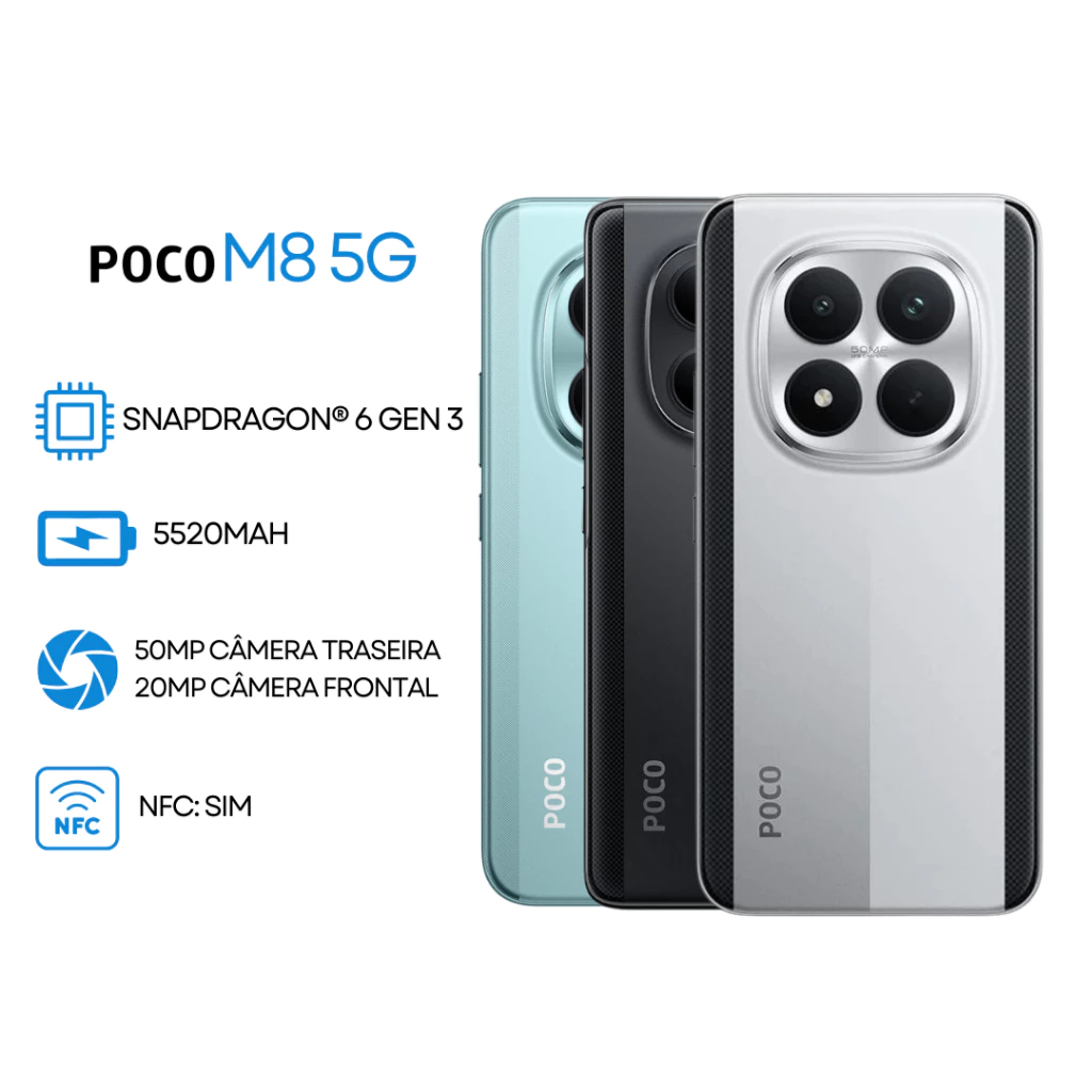 Xiaomi Poco M8 5G, 512GB e 8GB RAM,Versão Global, Processador Snapdragon 6 Gen