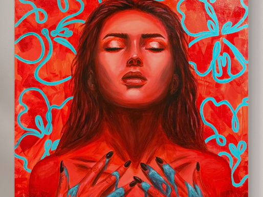 Original acrylic painting of a female face by contemporary Miami-based artist Cami Frare