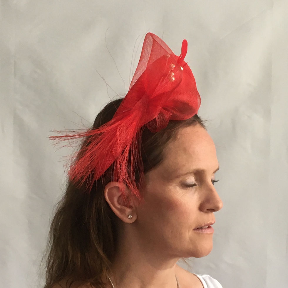 Thumbnail: Elizabeth - Red sinamay halo hay with trimmed with crinoline