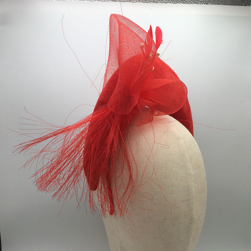 Thumbnail: Elizabeth - Red sinamay halo hay with trimmed with crinoline