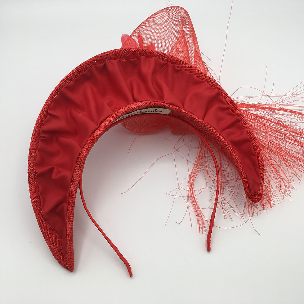 Thumbnail: Elizabeth - Red sinamay halo hay with trimmed with crinoline