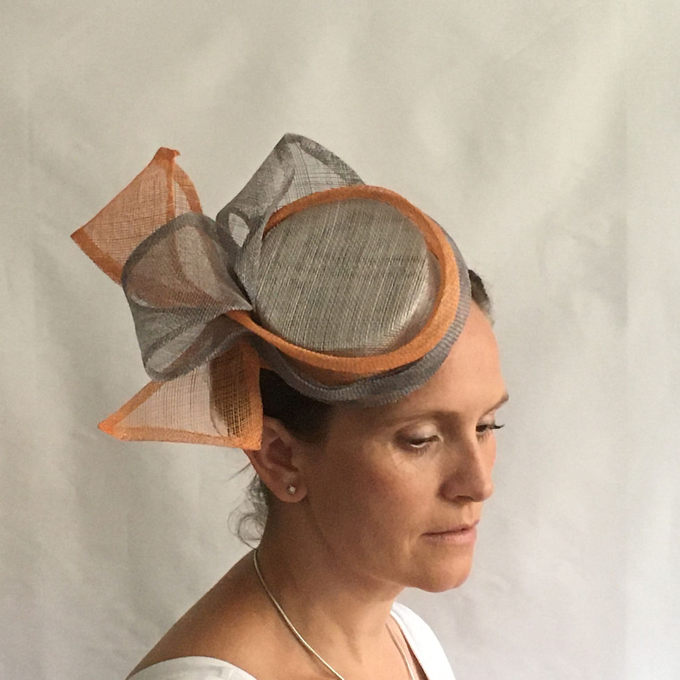 Bows - Small grey and orange pillbox fascinator