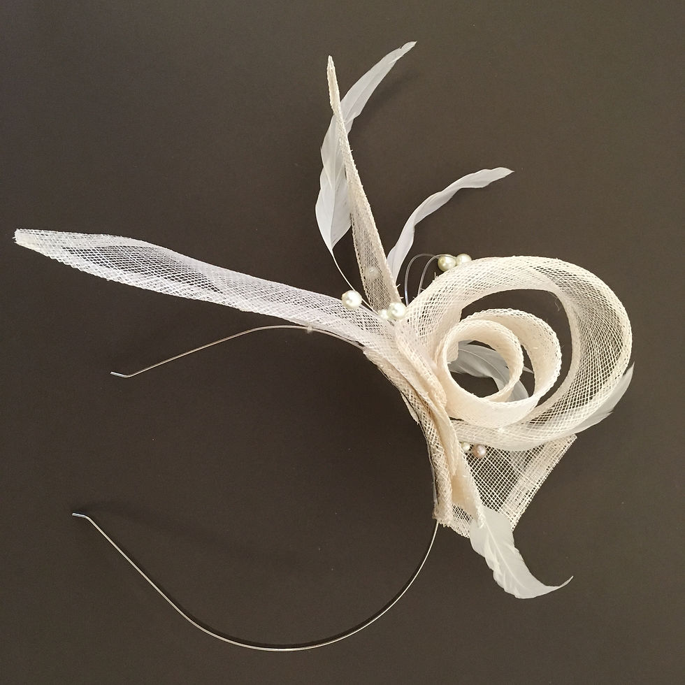 Thumbnail: Heidi - Cream sinamay bow and loops with feathers and faux pearls