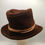 Thumbnail: Susie - Brown velvet trilby with paisley print trim and linning