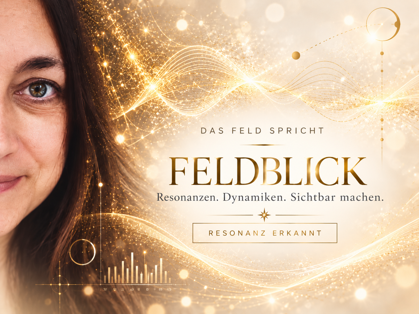 Portrait von Natalie Galanakis mit goldenem Hintergrund für ESSENCE³ Fokus Feldlesung  - Das Feld spricht