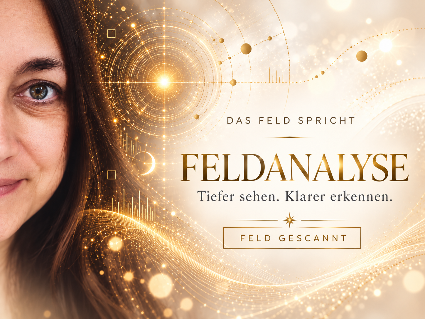 Portrait von Natalie Galanakis mit goldenem Hintergrund für ESSENCE³ Feldanalyse - Das Feld spricht