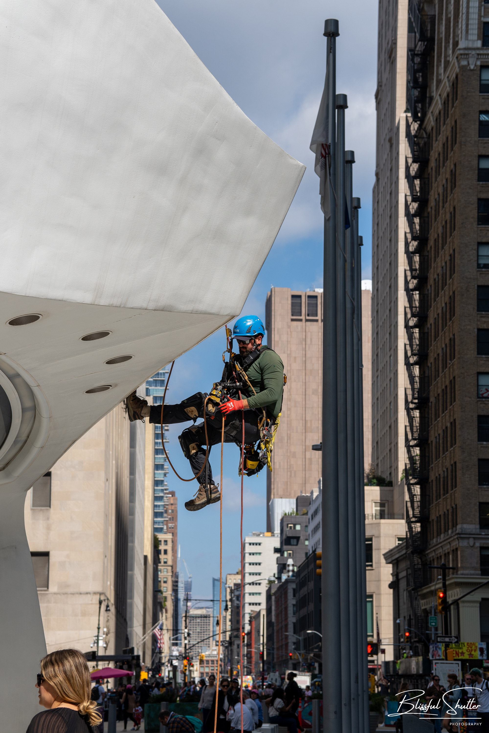 a roof repairman at The Oculus in Lower Manhattan 