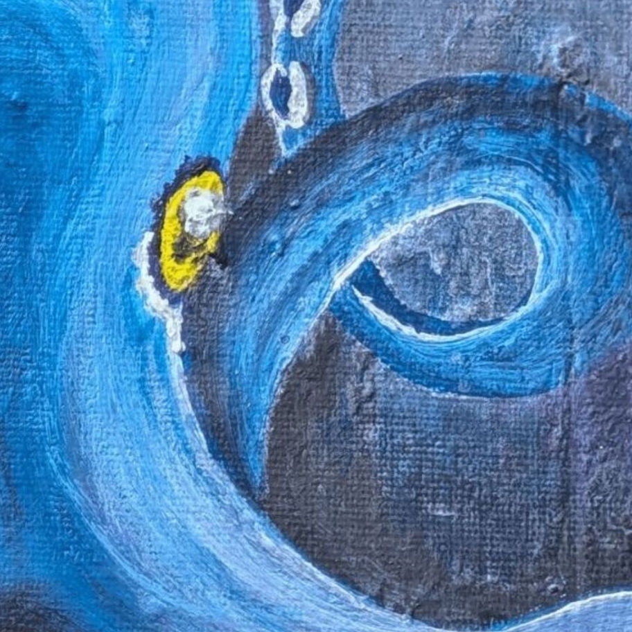 Blue swirling cascade with yellow detail