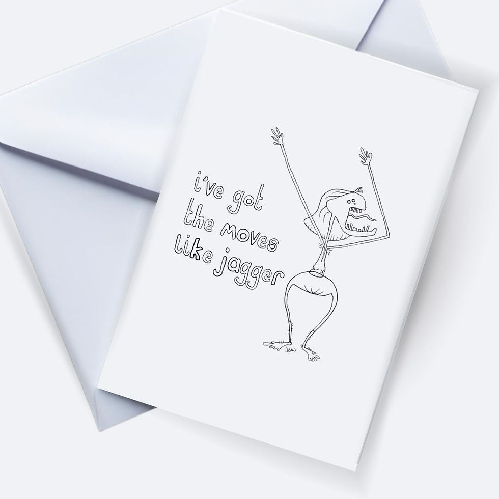 Greeting card with dancing figure and text 'i've got the moves like jogger'