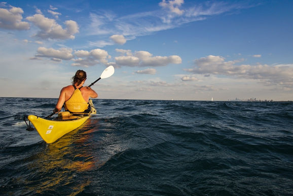Kayaking Lake Michigan.
