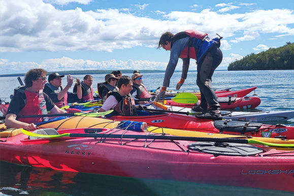Kayak raft running in the Apostle Islands.
