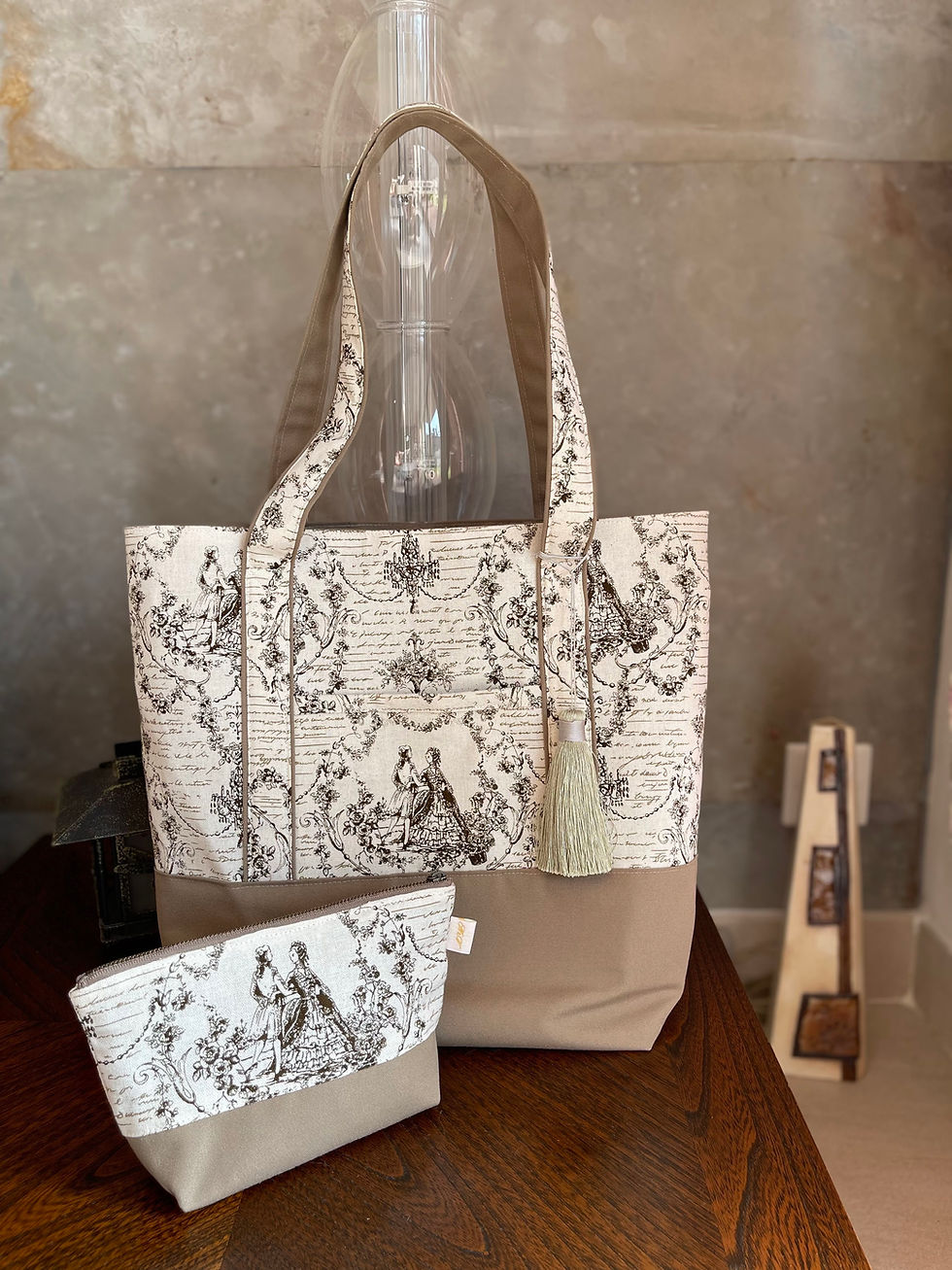 Thumbnail: Victoria Two tone canvas tote bag - Khaki