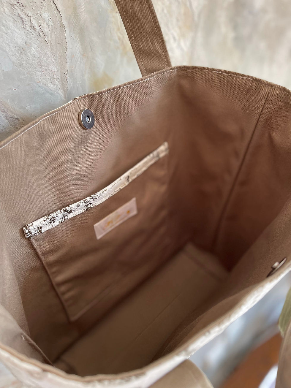 Thumbnail: Victoria Two tone canvas tote bag - Khaki