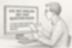 A monochromatic sketch of a male teacher sitting at a desk, analyzing the UGC NET English Dec 2024 Question Paper on a computer monitor. The screen displays the text: "UGC NET English Dec 2024 Question Paper – 24 Must Know Questions on Indian Writing in English." The teacher appears to be explaining or discussing the content.