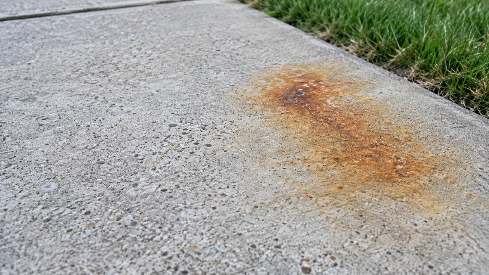 Orange iron staining beside clean textured concrete; AI-generated illustration, not a completed project