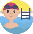 A cartoon swimmer smiling