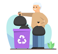A drawing of an older man sorting rubbish.